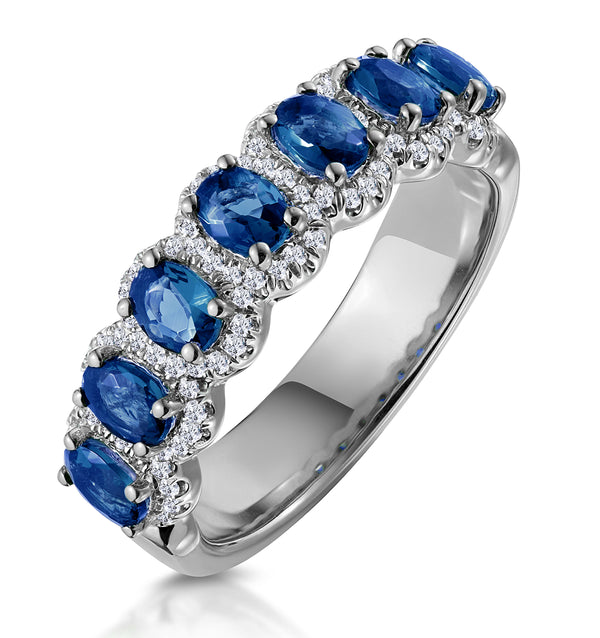 Sapphire and Diamond Halo Asteria Eternity Ring in 18KW Gold